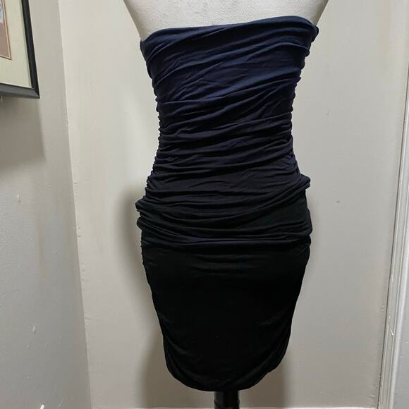 Young Fabulous Broke Strapless Navy to Black Ombré Ruched Dress, Sz Sm - Picture 11 of 11